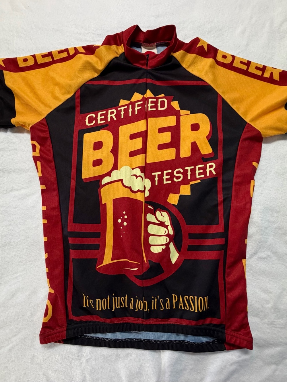 World Jerseys Certified Beer Tester Men's Large Cycling Jersey - Red & Gold